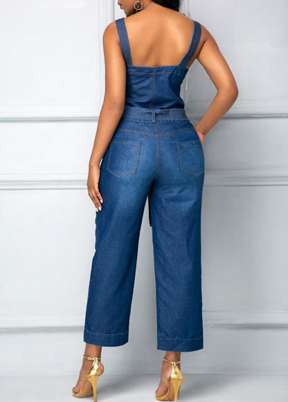 Sling Bowknot Denim Jumpsuit