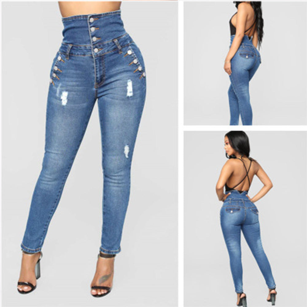 Vaqueros de talla grande de denim con cintura alta elástica