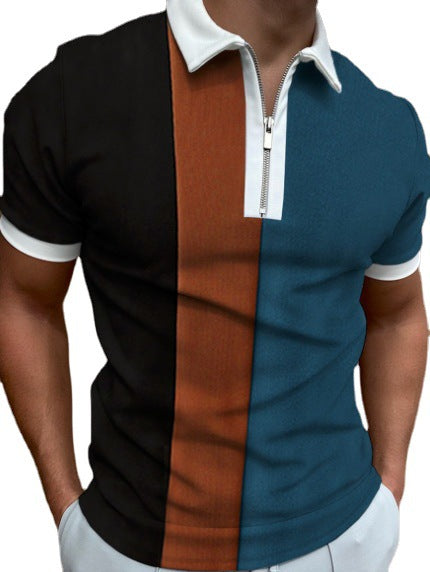 Men's Chain Pattern Zip Polo Shirt