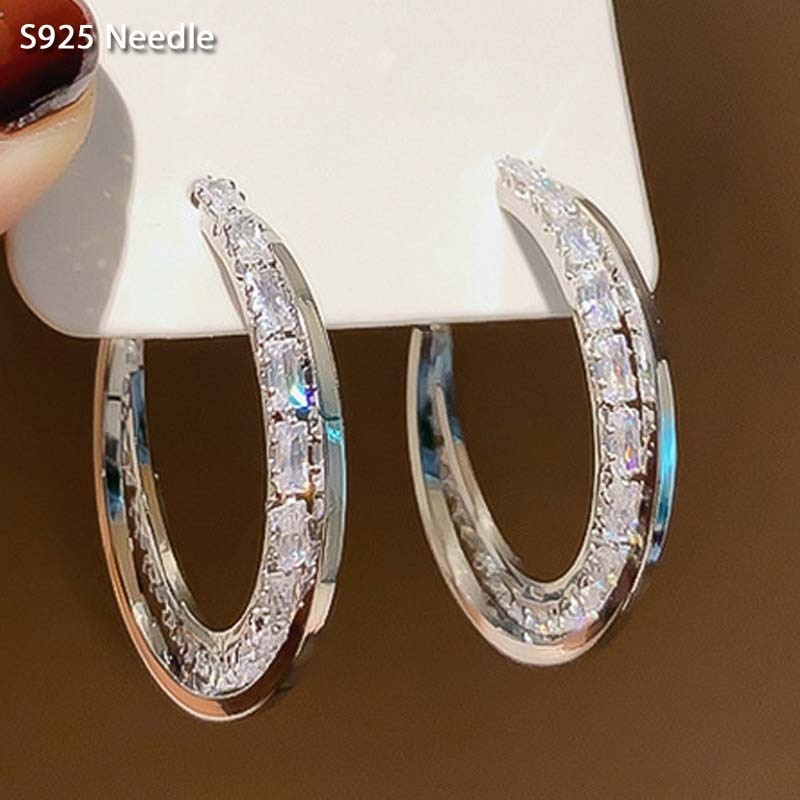 925 Sterling Silver Needle Hoop Earrings For Women
