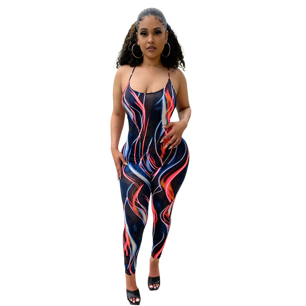 Fashion Mesh See-Through Suspenders Jumpsuit