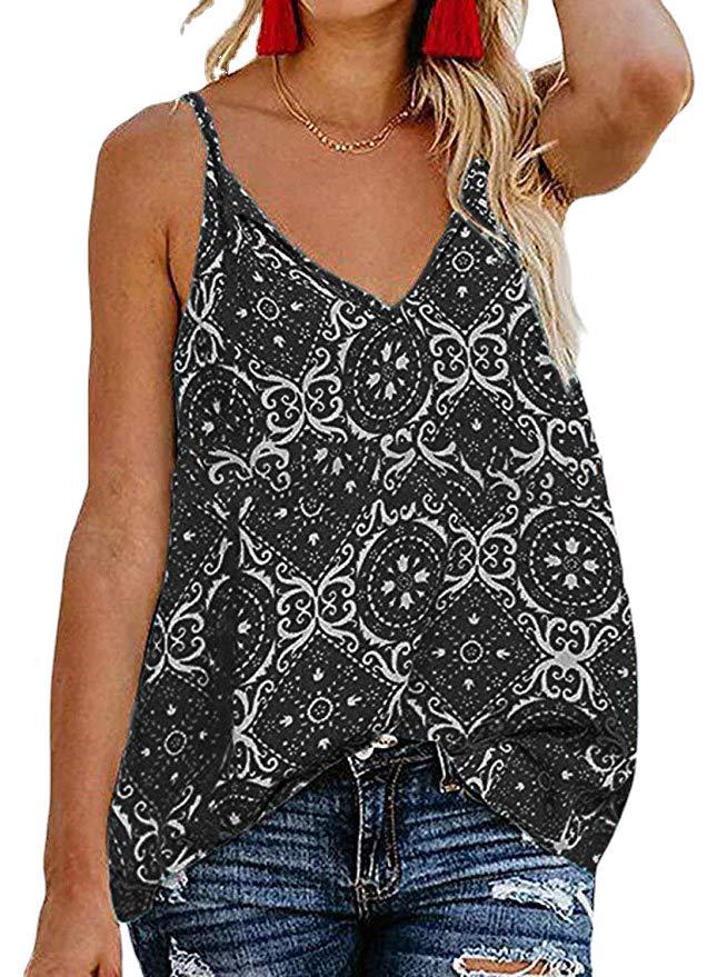 Ladies Print Camisole V-Neck Short Sleeve T-Shirt Small Tank Top