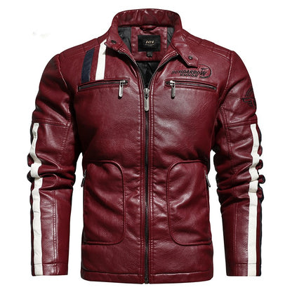 Men's leather short embroidered slim-fit youth lapel leather jacket