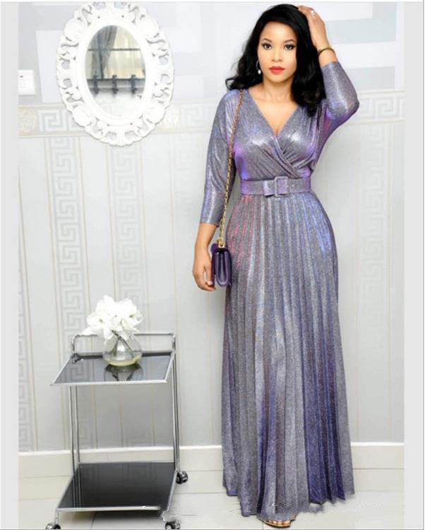 Deep V Bronzing Dress With Pockets