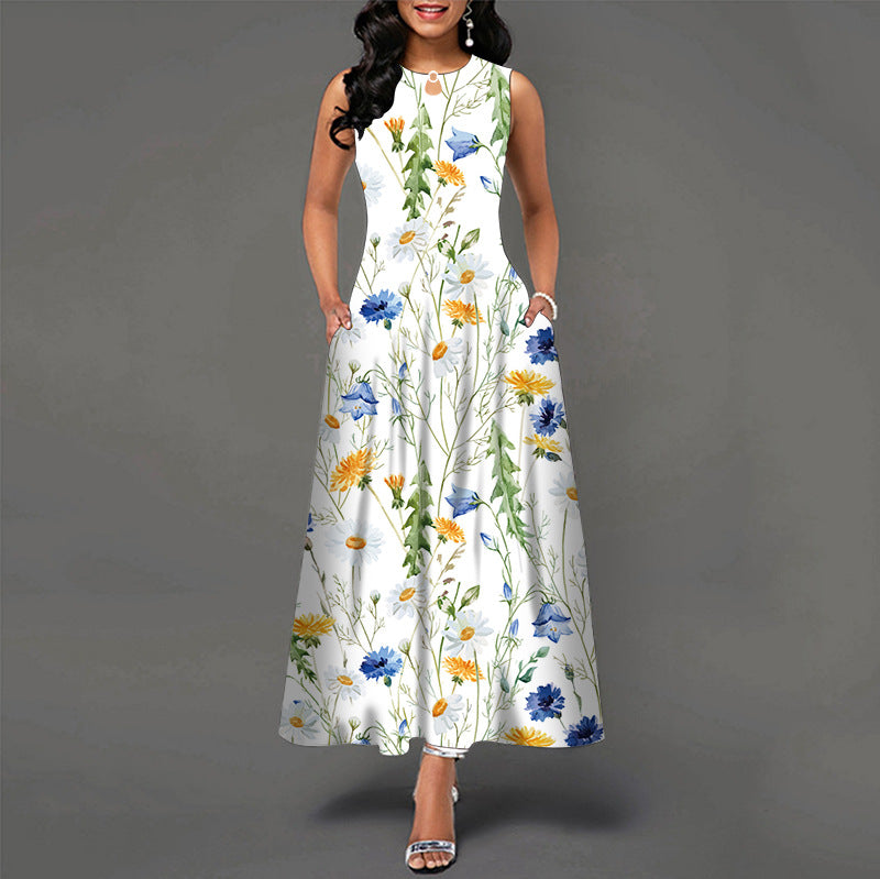 Black and White Color Block Floral Print Maxi Dress