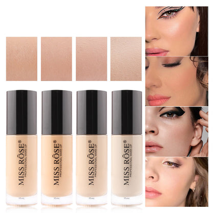 MISS ROSE Waterproof Oil Control Light Natural Long-lasting Concealer Liquid Foundation