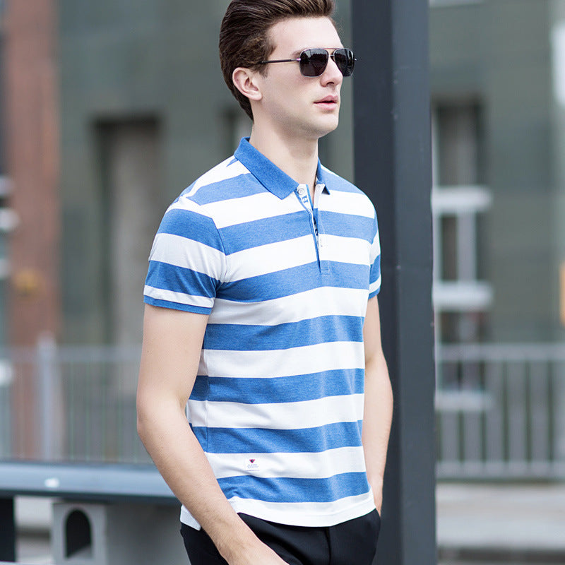 Business casual short sleeve striped polo shirt