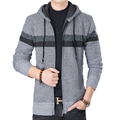 Suéter de punto para hombre, suéter informal con capucha gruesa de lana, chaqueta cálida