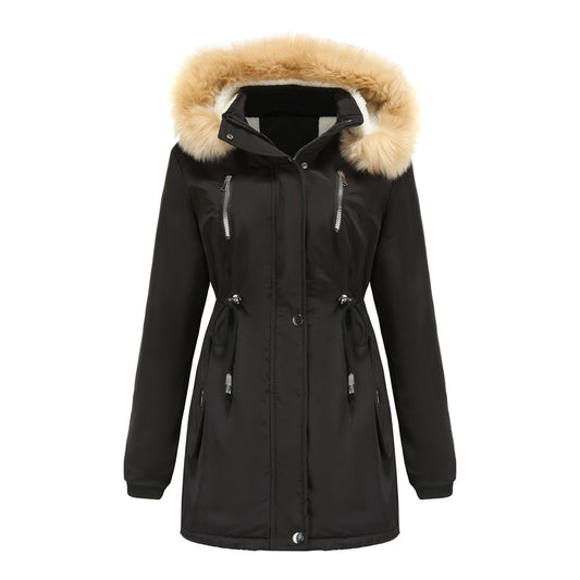 Chaqueta suelta de algodón grueso de terciopelo de cordero para mujer con capucha desmontable y chaqueta polar