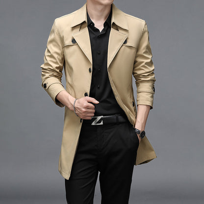 Men Long  Button Fashion Windbreaker Jacket