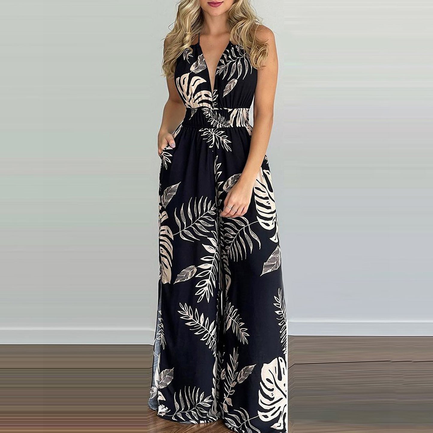 Printed Suspender Dress Plus Size Loose Jumpsuit