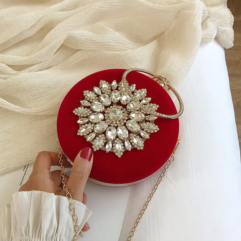 Bolso de mano con anillo de diamantes de terciopelo de noche para mujer
