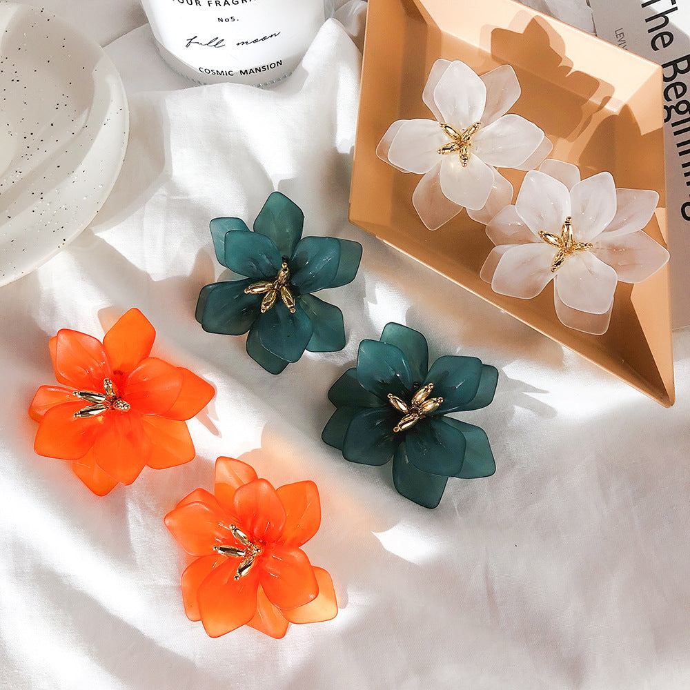 S925 Silver Needle Duplex Design Boucles d'oreilles fleur exagérées