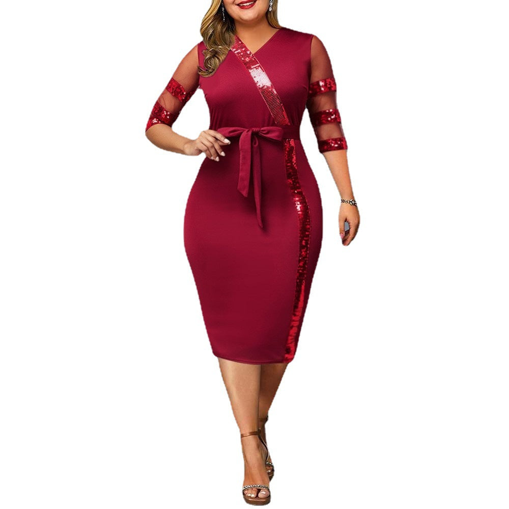 Nouvelle robe pour femme taille plus en maille à sequins