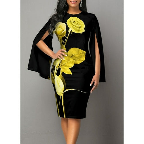 Vintage Sexy Split Fork Long Sleeve Slim Work Dresses