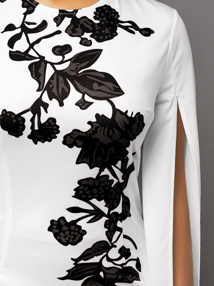 Vintage Sexy Split Fork Long Sleeve Slim Work Dresses