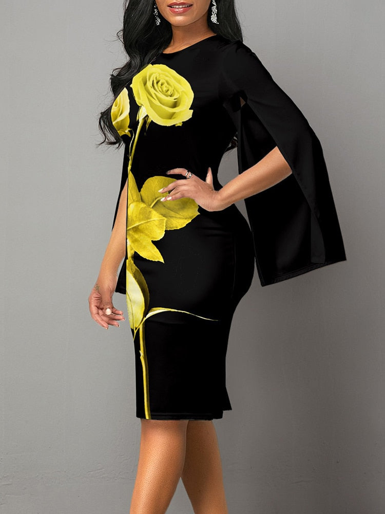 Vintage Sexy Split Fork Long Sleeve Slim Work Dresses