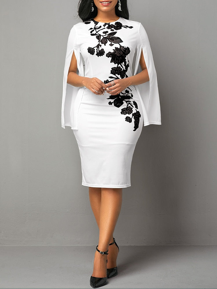 Vintage Sexy Split Fork Long Sleeve Slim Work Dresses
