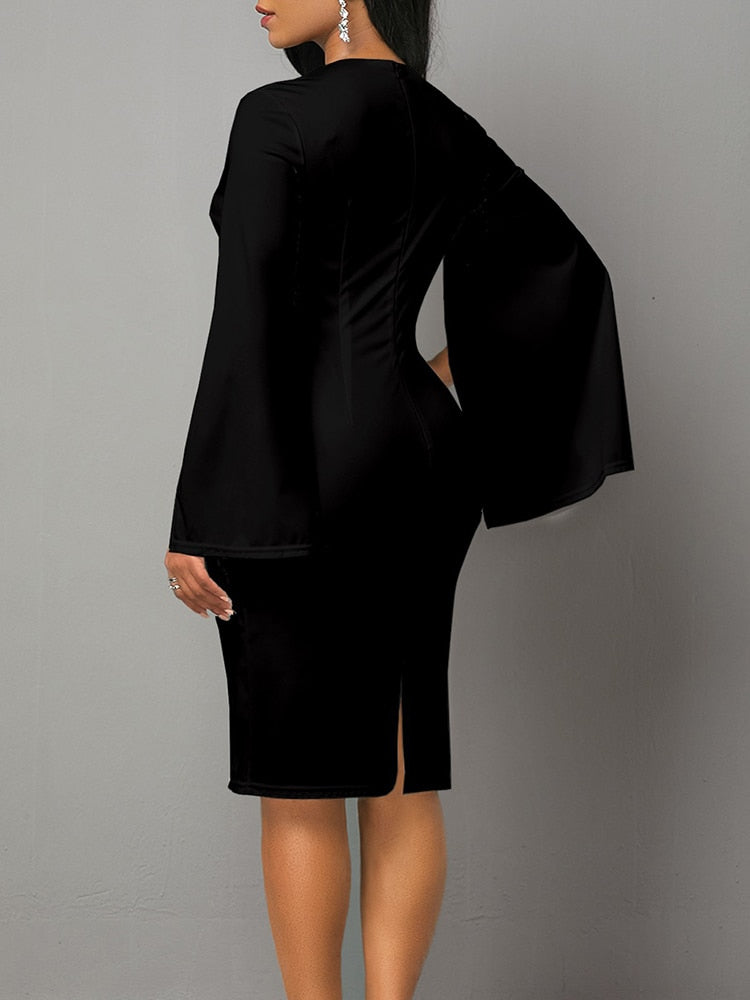 Vintage Sexy Split Fork Long Sleeve Slim Work Dresses