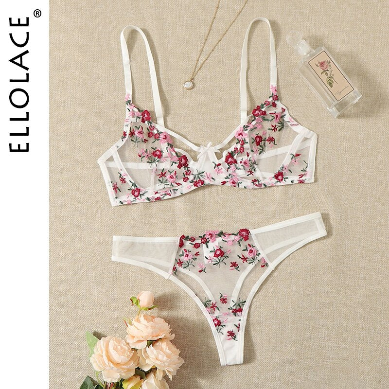 Ellolace Lingerie Sexy Set Woman 2 Pieces Transparent Underwear Lace