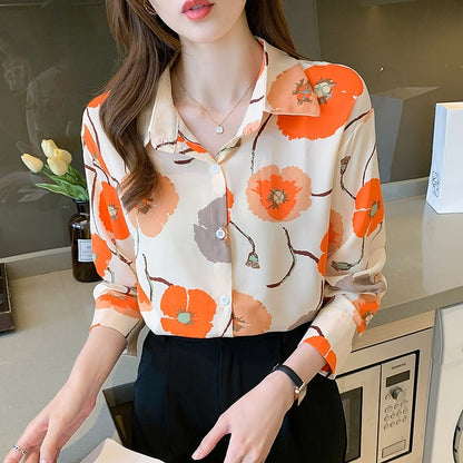 Camisa de manga larga con botones estampados florales de moda elegante para mujer