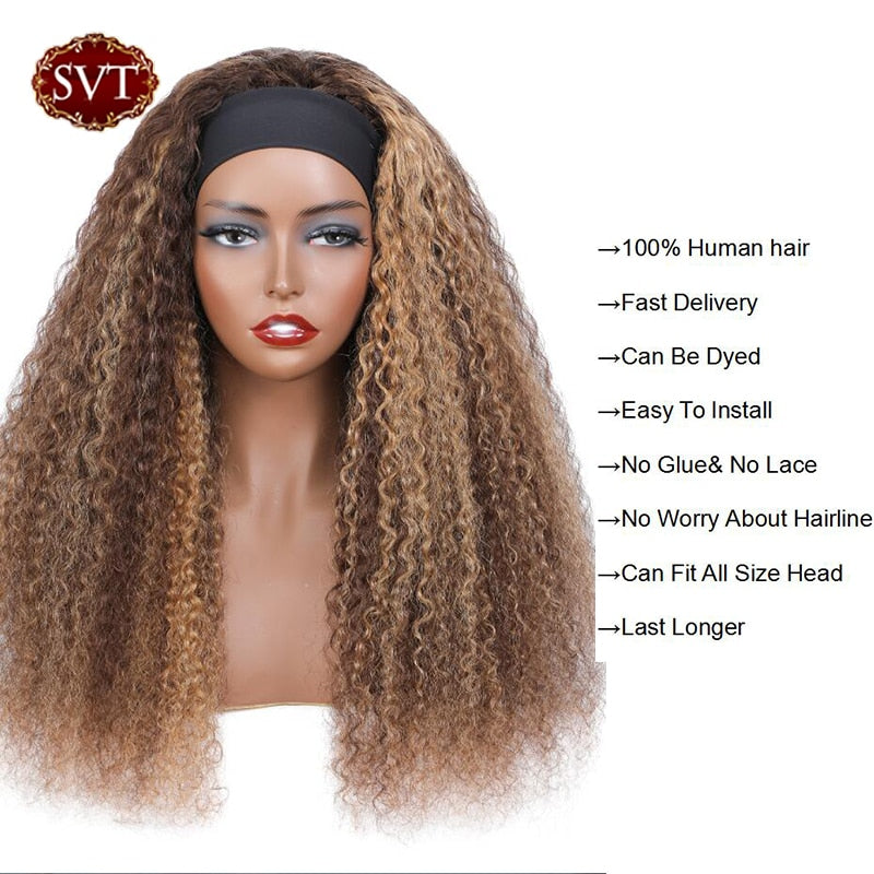 Ombre Brésilienne Jerry Curly Bandeau Perruque 26Inch Honey Blonde Highlight