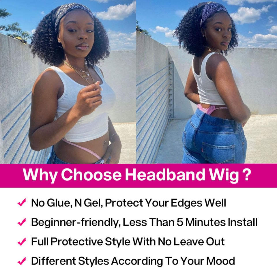 Perruque bandeau sans colle SVT perruques de cheveux humains bouclés courts pour les femmes humaines