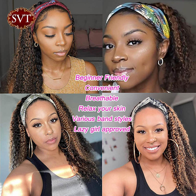 Ombre Brésilienne Jerry Curly Bandeau Perruque 26Inch Honey Blonde Highlight