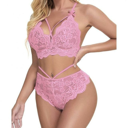 Women Lace Bra Cross Belt Brief Sets