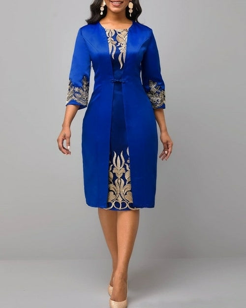 Lace Patchwork Half Sleeve Slim Fit Midi Dress