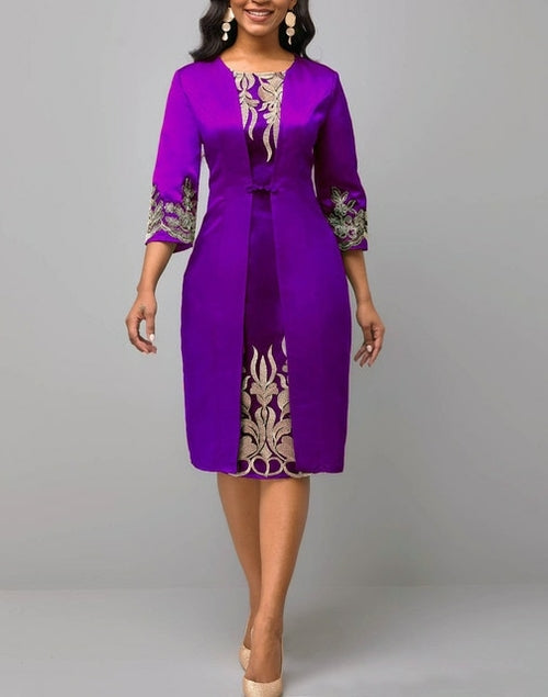 Lace Patchwork Half Sleeve Slim Fit Midi Dress