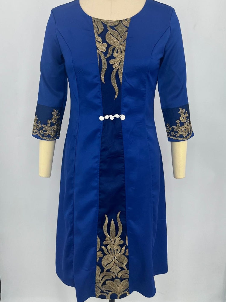 Lace Patchwork Half Sleeve Slim Fit Midi Dress