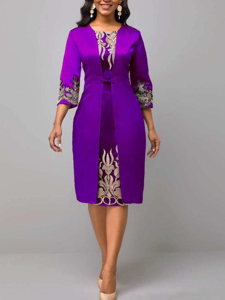 Lace Patchwork Half Sleeve Slim Fit Midi Dress