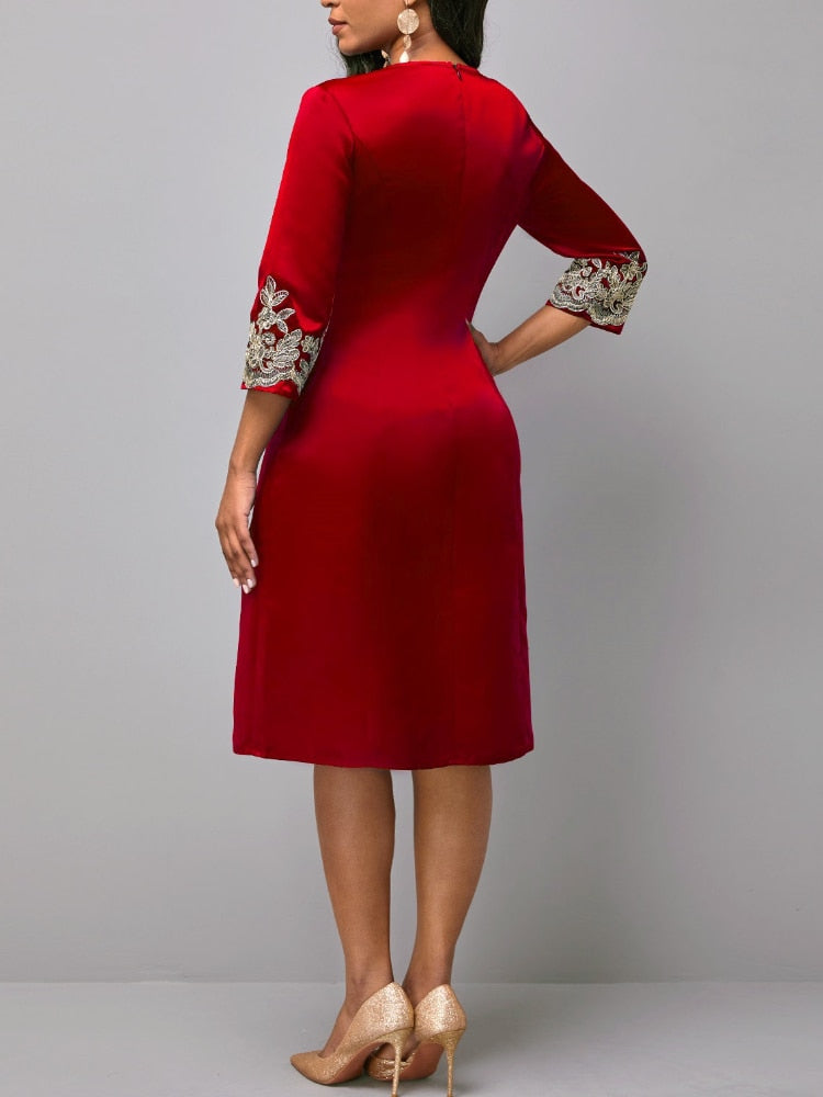 Lace Patchwork Half Sleeve Slim Fit Midi Dress