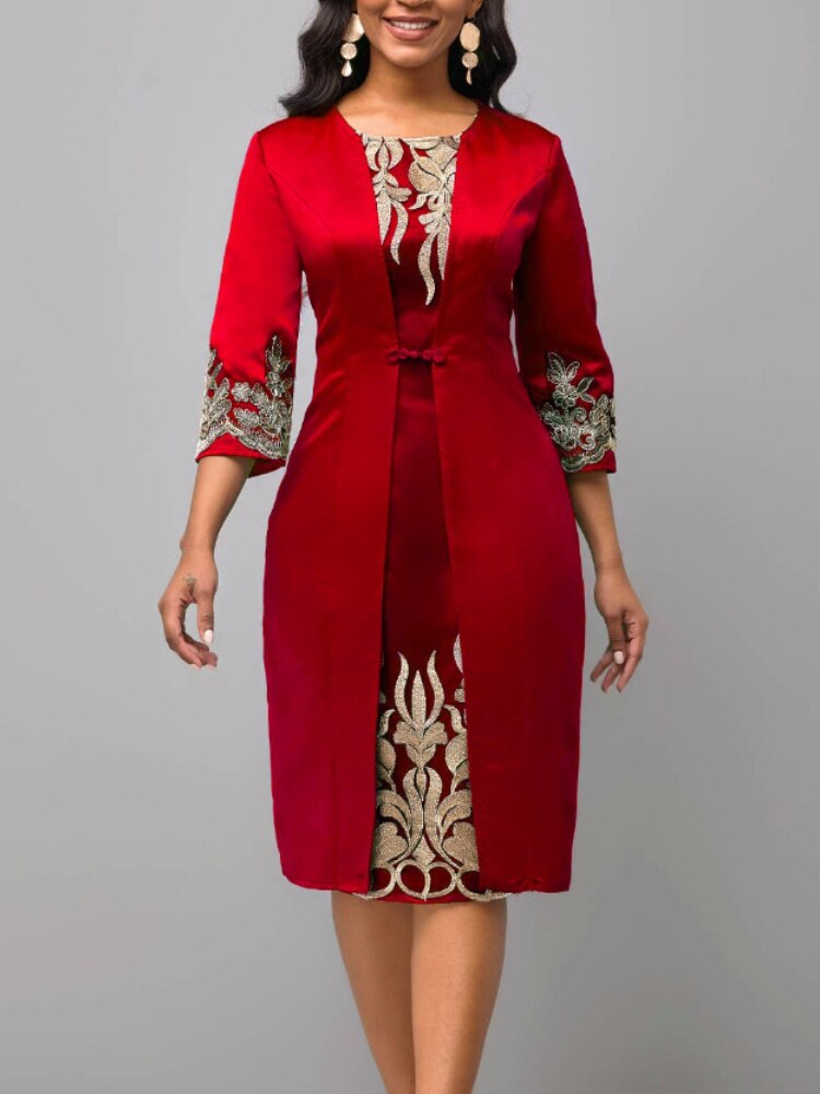 Lace Patchwork Half Sleeve Slim Fit Midi Dress