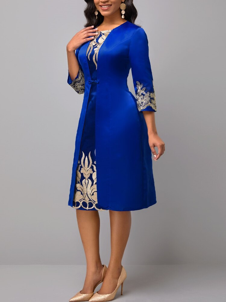 Lace Patchwork Half Sleeve Slim Fit Midi Dress