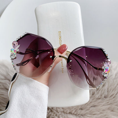 Rhinestone  UV Protection Crystal  With Diamonds Small Fragrance Sunglasses