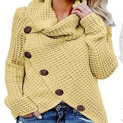 Five-button Turtleneck Pullover Solid Color Women Long-Sleeved Sweater