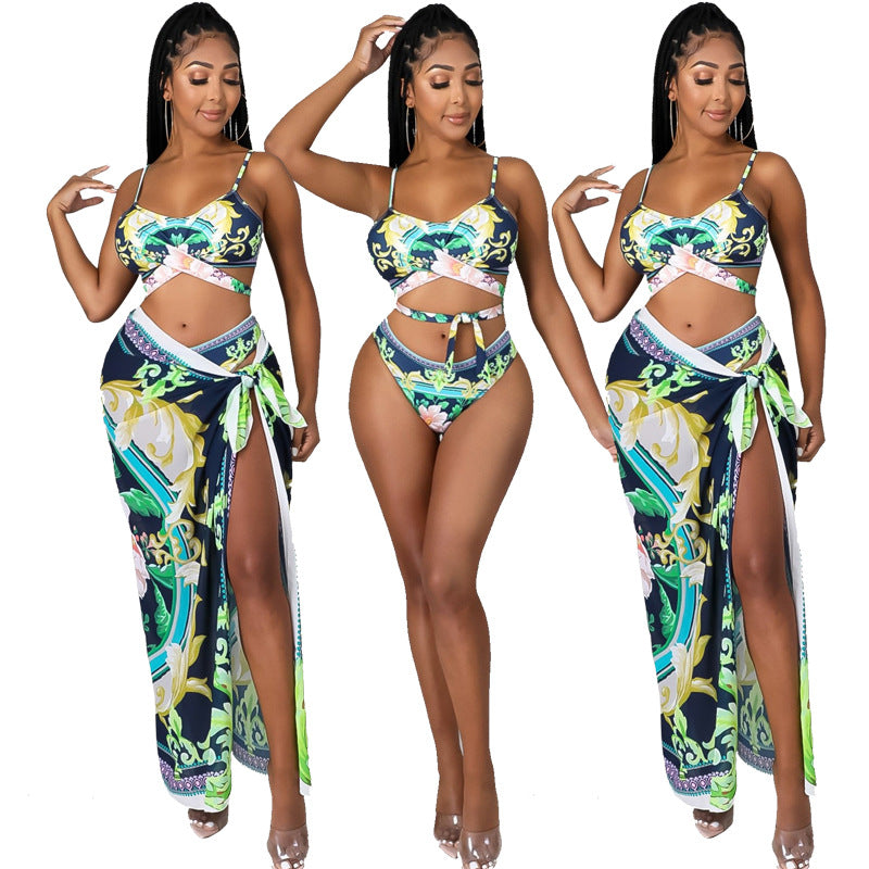 Printed Three-piece Swimsuit