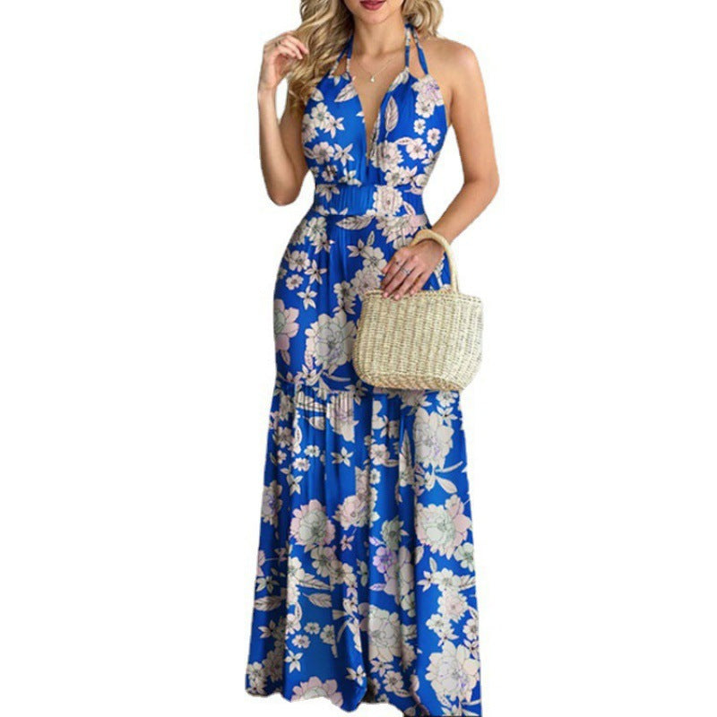 Printed Backless Long Skirt Dress