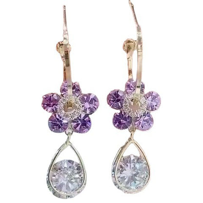 Purple Crystal Flower Earrings