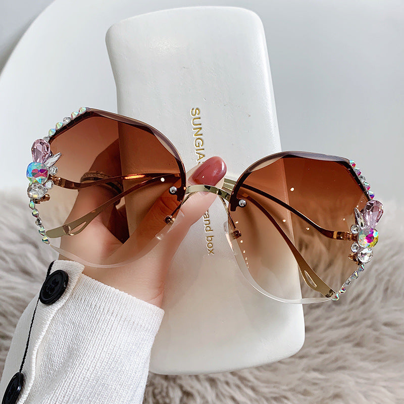 Rhinestone  UV Protection Crystal  With Diamonds Small Fragrance Sunglasses