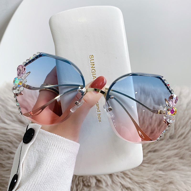 Rhinestone  UV Protection Crystal  With Diamonds Small Fragrance Sunglasses