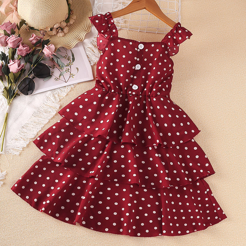 Polka Dot Small Flying Sleeves Suspenders Princess Dress