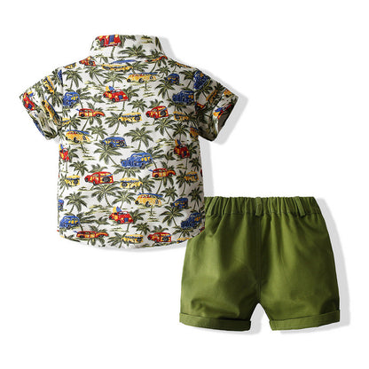 Garçons costume plage Style chemise été Style armée vert cocotier chemise Shorts 