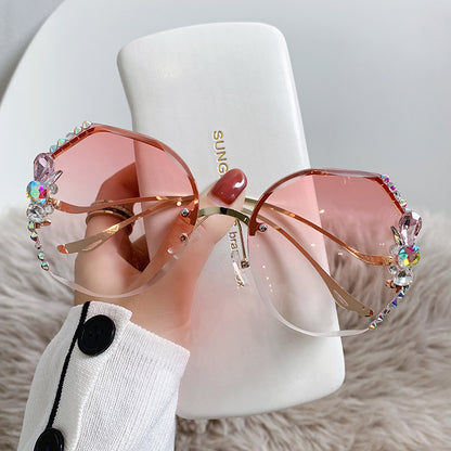 Rhinestone  UV Protection Crystal  With Diamonds Small Fragrance Sunglasses