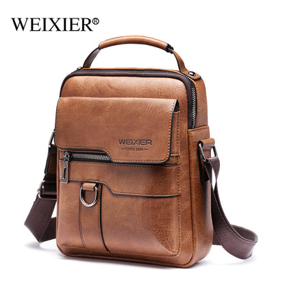 Men's PU Leather Retro Shoulder Diagonal  Casual Handbag Travel Backpack