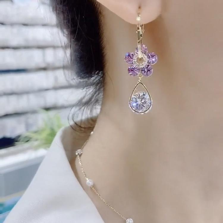 Purple Crystal Flower Earrings