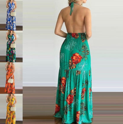 Printed Backless Long Skirt Dress