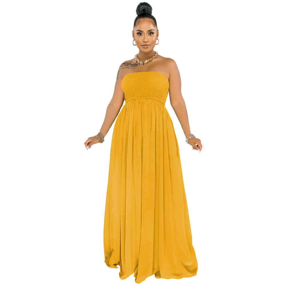 Solid Color Chiffon Tube Top  Wide Leg Fashion Jumpsuit